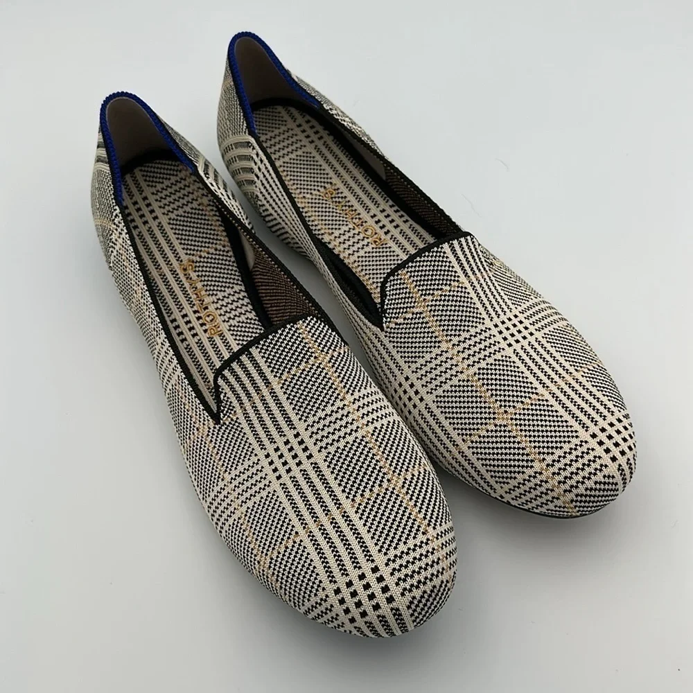 Rothy's The Loafer Ivory Glen Plaid Slip On Washable Flats Preppy Print Sz13